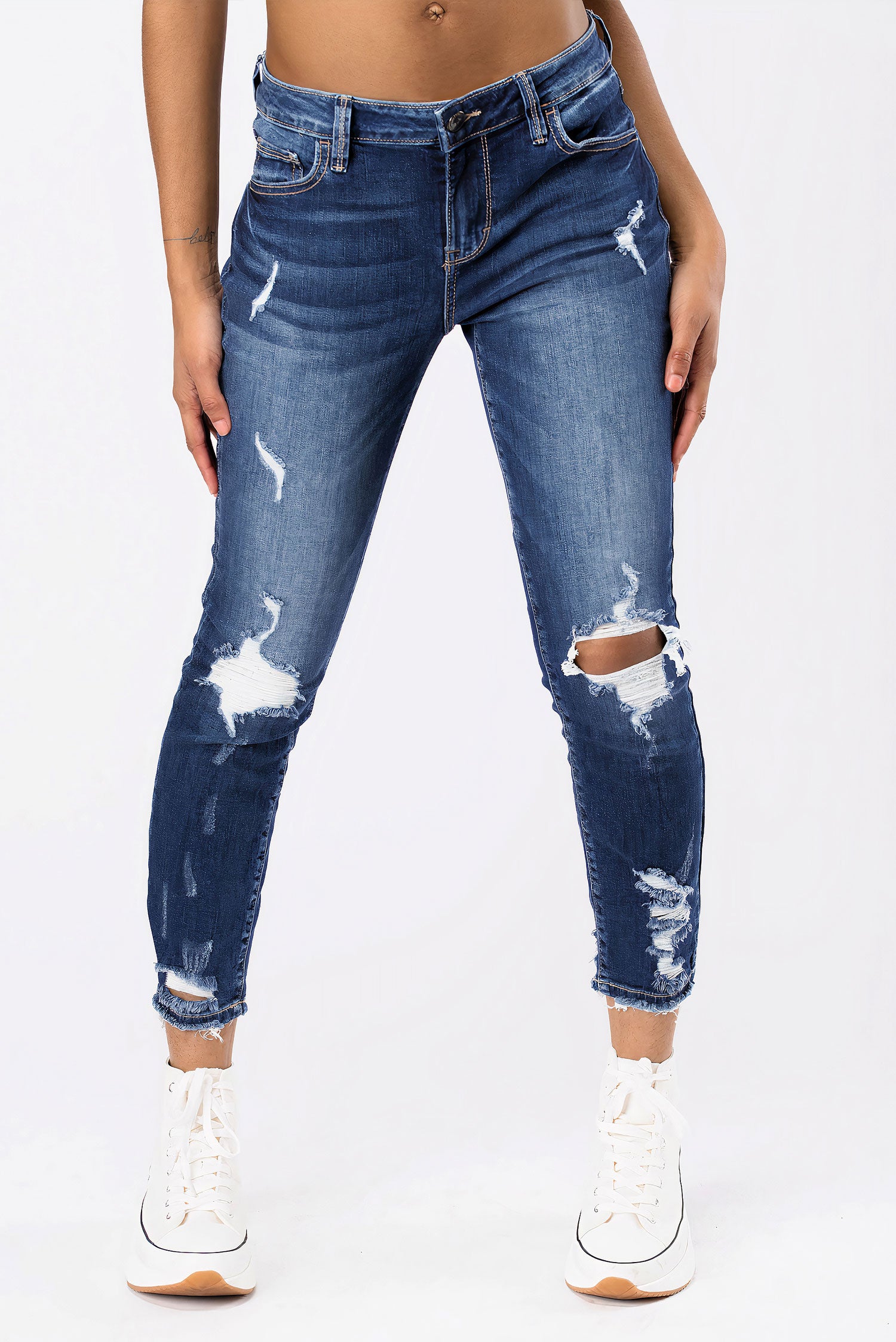 DENIM BLUEZ Destroyed Crop Skinny Jeans – ISOBERIC