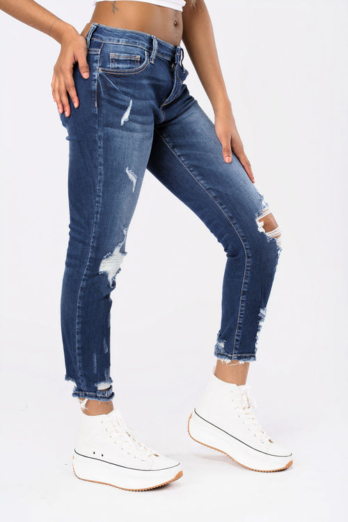 "Denim Bluez" Destroyed Crop Skinny Jeans